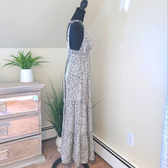 🖤 Women's Tiered Sleeveless Black/White Leopard Print Maxi Dress, Size Small - Picture 5 of 10